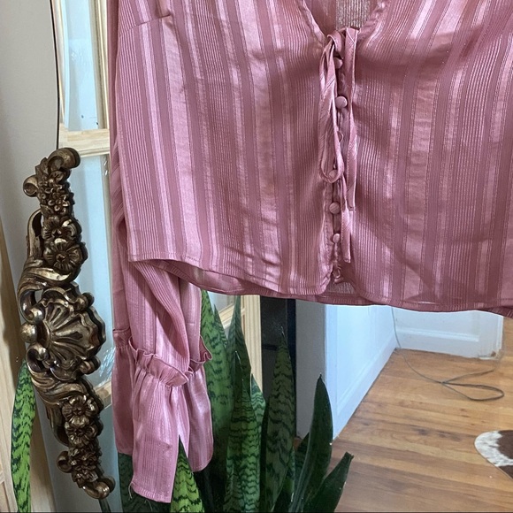 Romantic Dusty Rose Stripe Cottage Core Tie Top - Picture 3 of 7